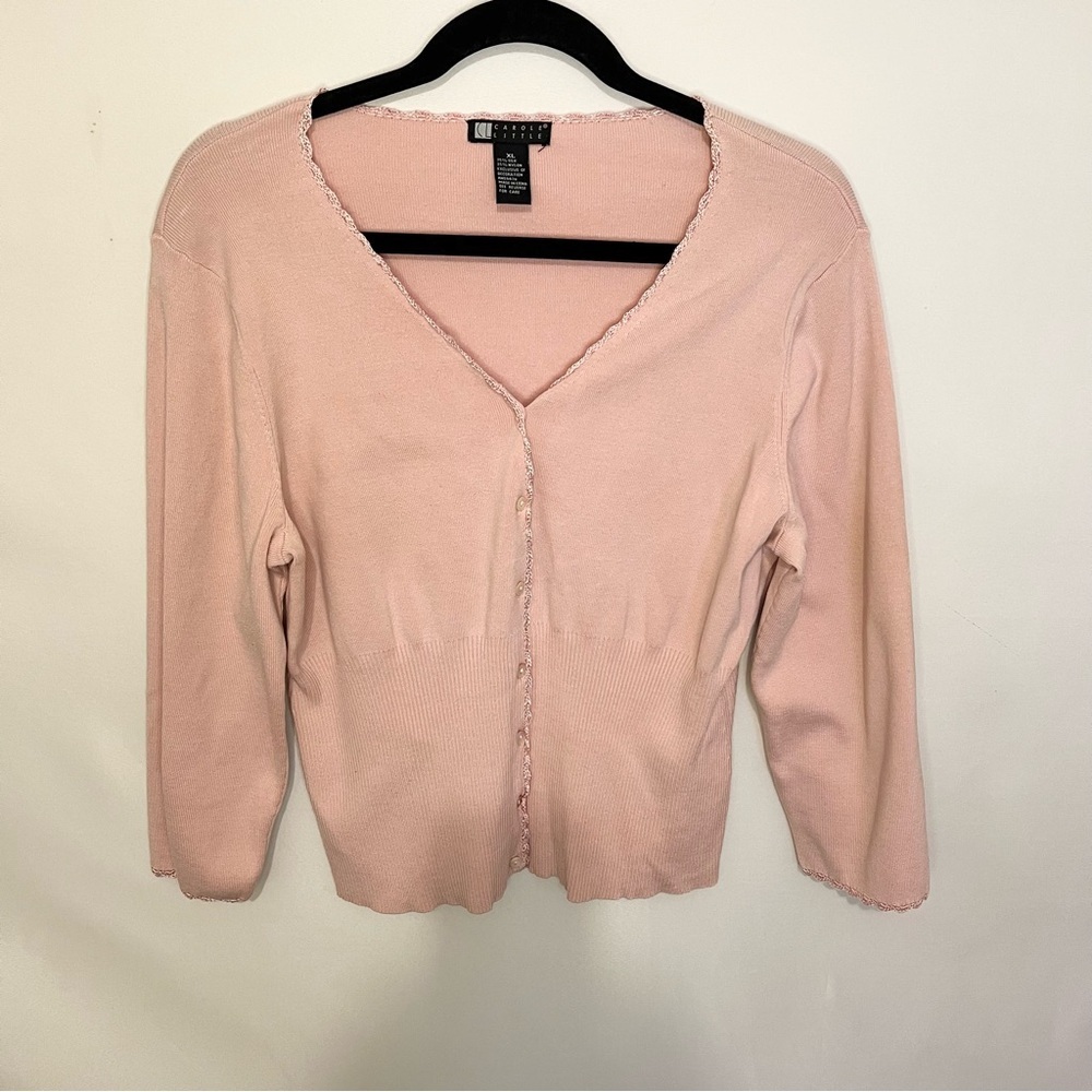 Vntg Carole Little Women Silk Blend Pink Cardigan Lace Crotchet XL Coque…